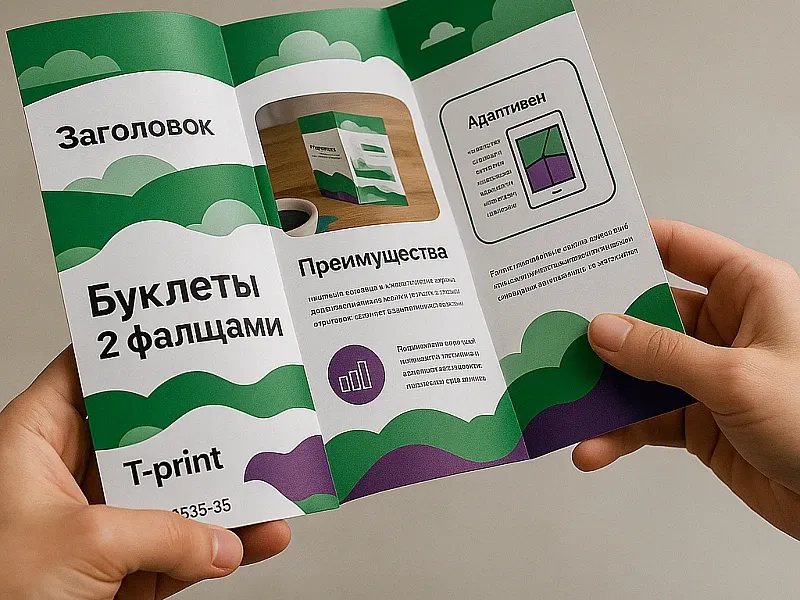 заказать Буклеты с 2 фальцами