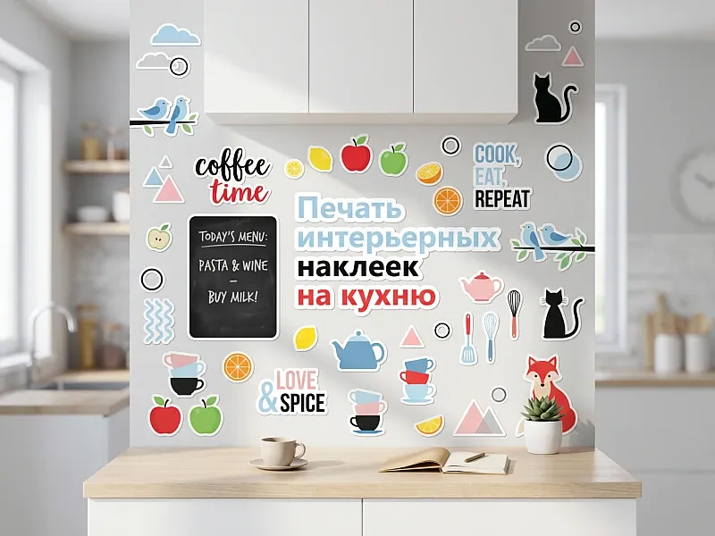 Печать интерьерных наклеек на кухню дешево