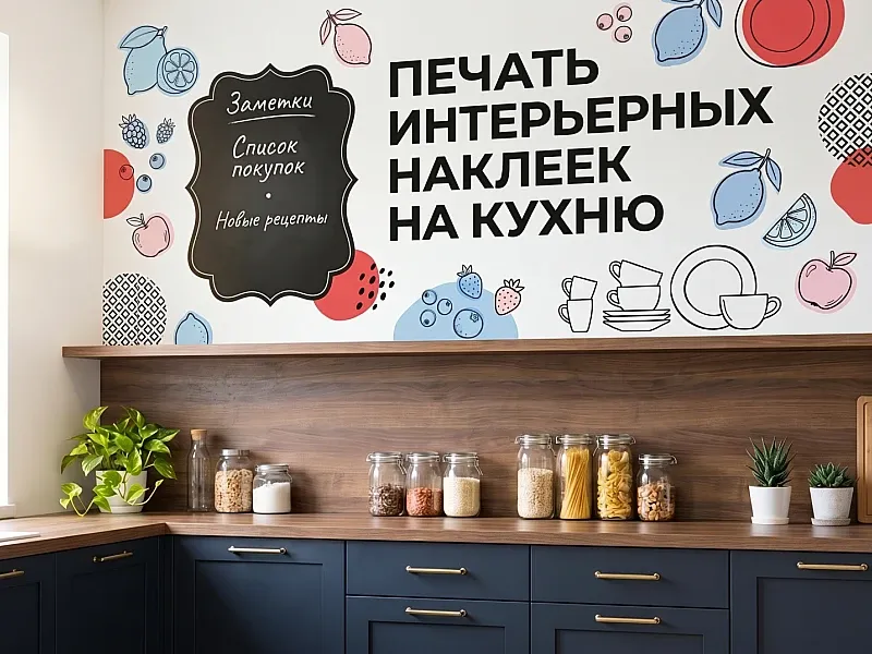 Печать интерьерных наклеек на кухню на заказ
