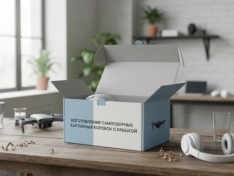 Изготовление самосборных картонных коробок с крышкой недорого