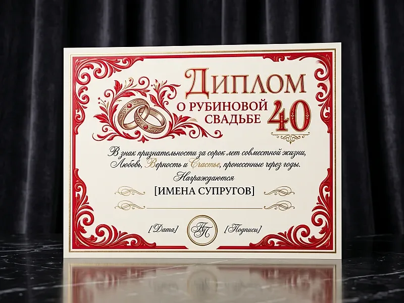 заказать Печать грамот и дипломов для рубиновой свадьбы