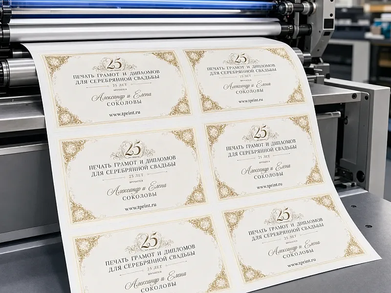 Печать грамот и дипломов для серебрянной свадьбы 25 лет дешево
