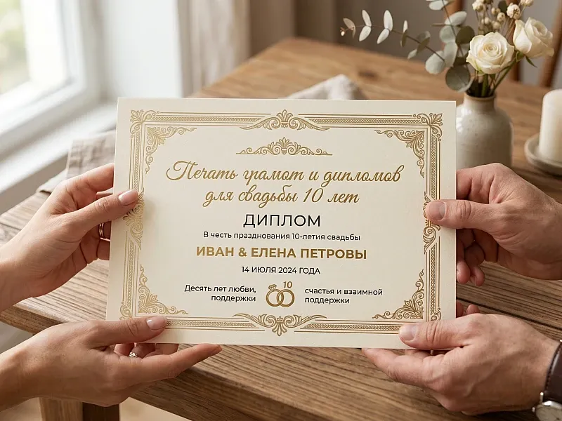 Печать грамот и дипломов для свадьбы 10 лет на заказ