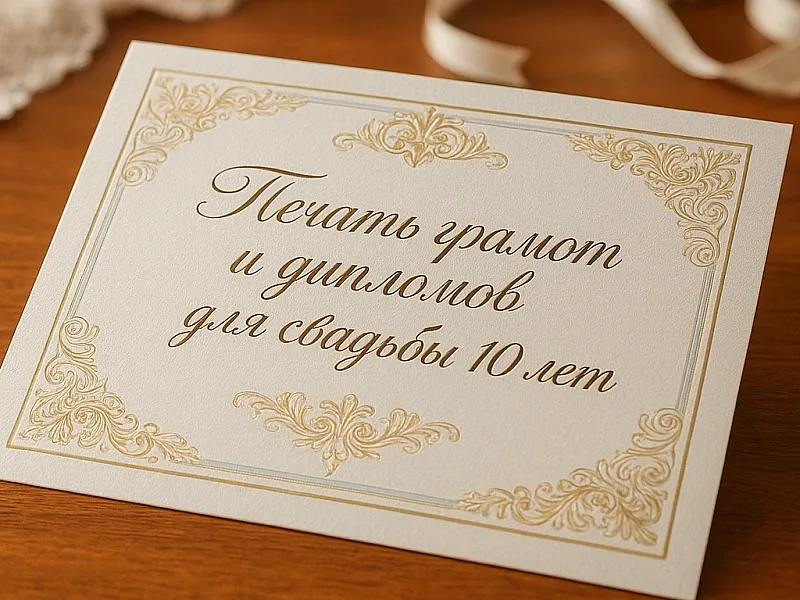 заказать Печать грамот и дипломов для свадьбы 10 лет