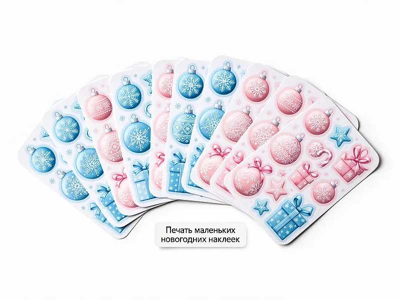 Печать маленьких новогодних наклеек на заказ
