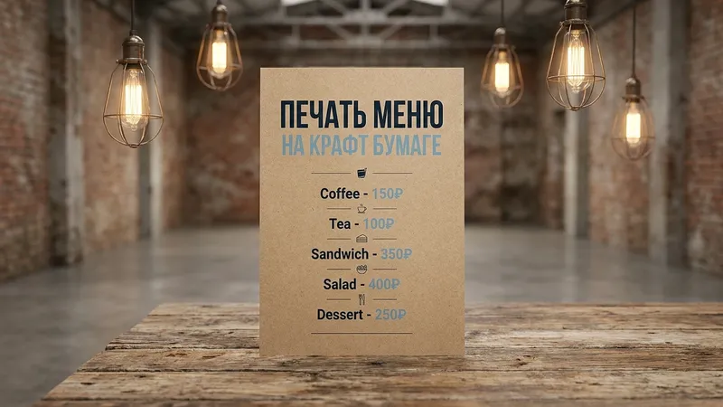 Печать меню на крафт бумаге на заказ