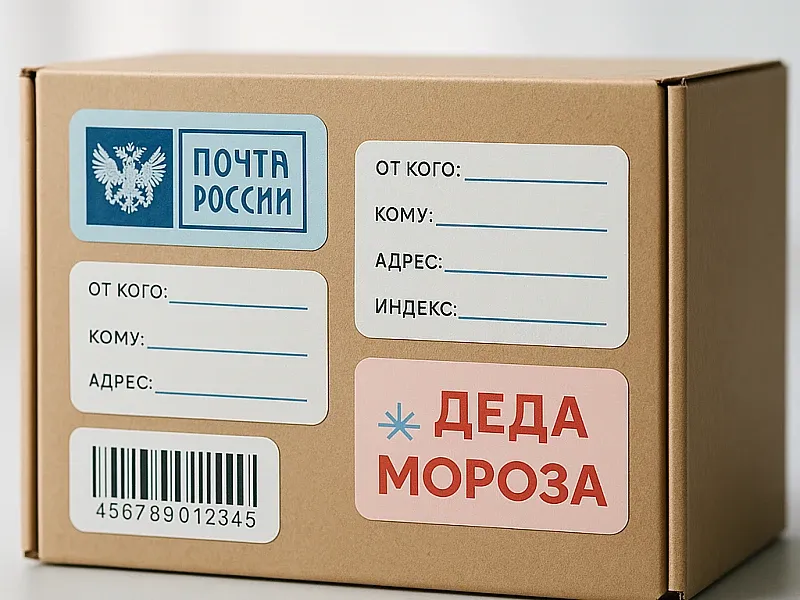 Печать наклеек на посылку от Деда Мороза на заказ