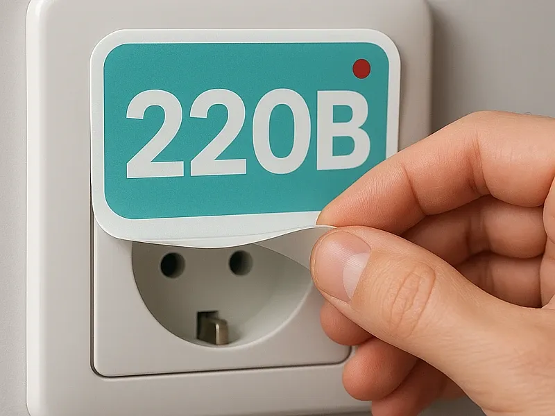 Печать наклеек на розетку 220 вольт на заказ