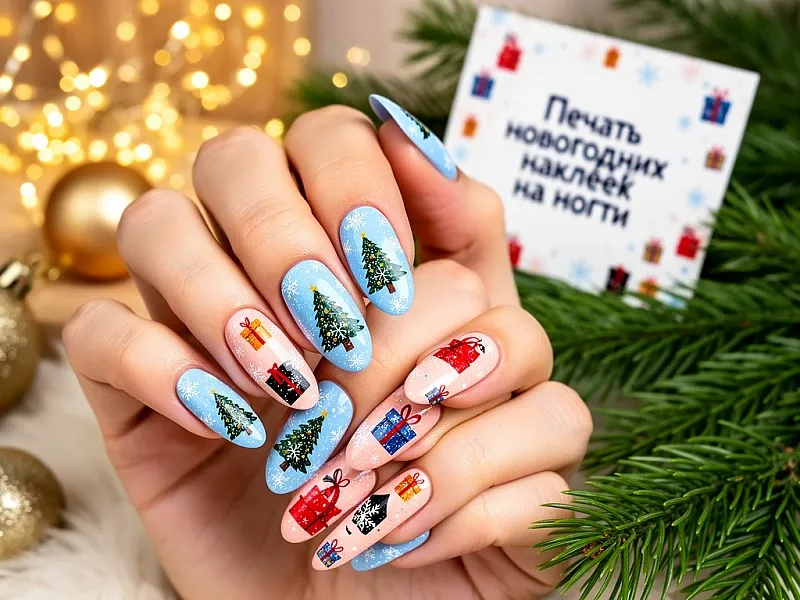 Печать новогодних наклеек на ногти недорого