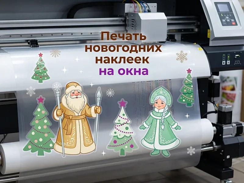 заказать Печать новогодних наклеек на окна