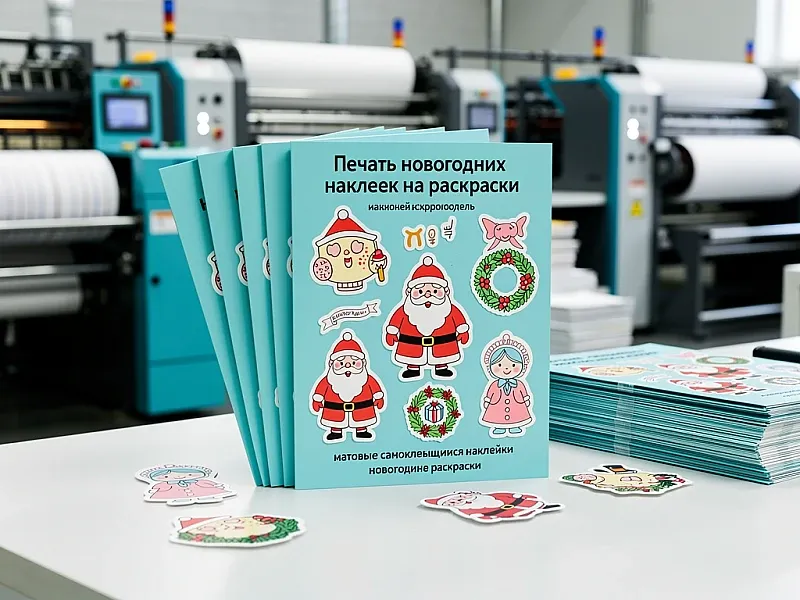 Печать новогодних наклеек на раскраски на заказ
