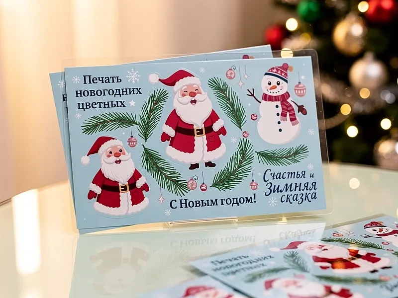 Печать новогодних цветных наклеек недорого