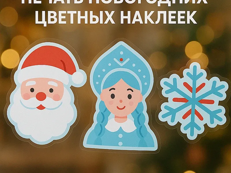 Печать новогодних цветных наклеек на заказ